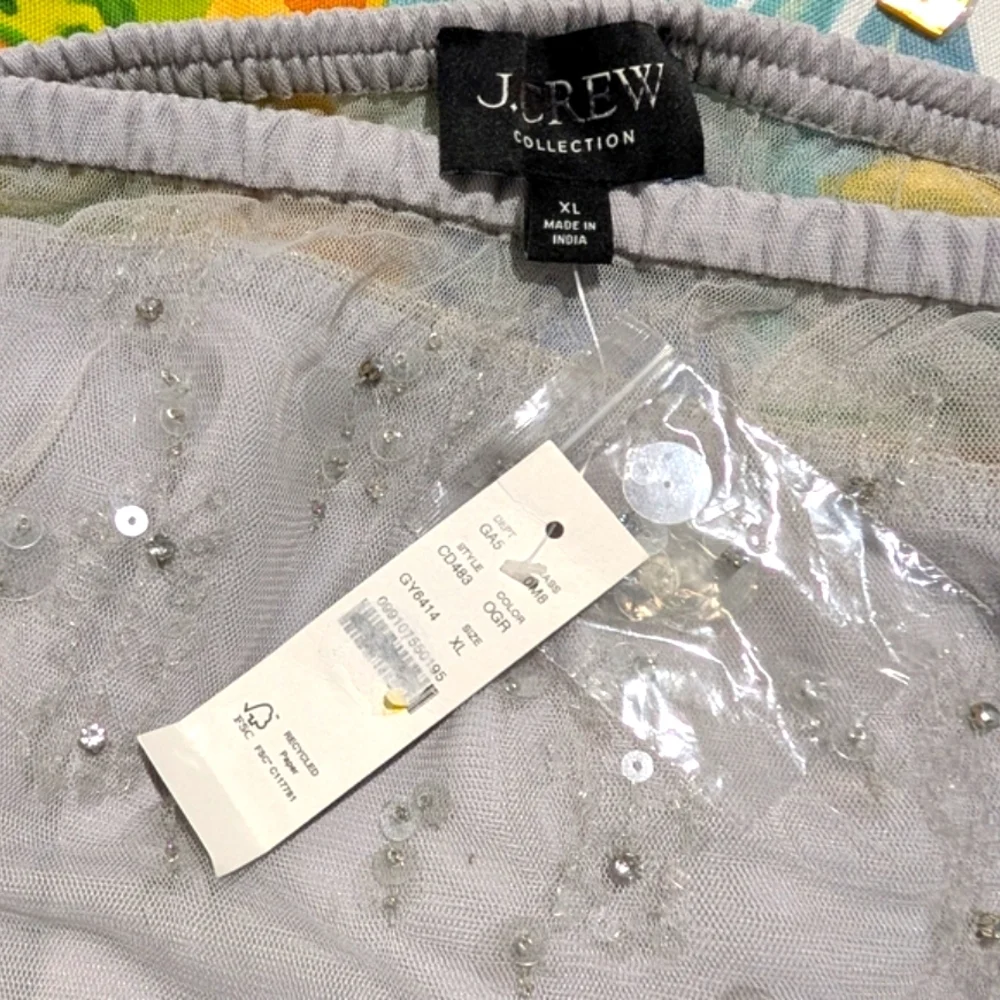 J Crew Collection Flower Sequin Midi Skirt Silver Gray CD483 SZ XL NWT